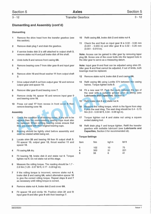 JCB PD 55 Axle Service Manual 9803-9260 2 JCB PD 55 Axle Service Manual 9803-9260 - Image 2