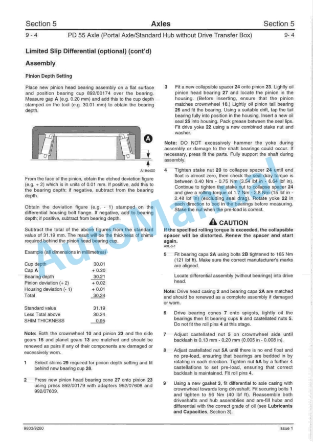 JCB PD 55 Axle Service Manual 9803-9260 5 JCB PD 55 Axle Service Manual 9803-9260 - Image 5