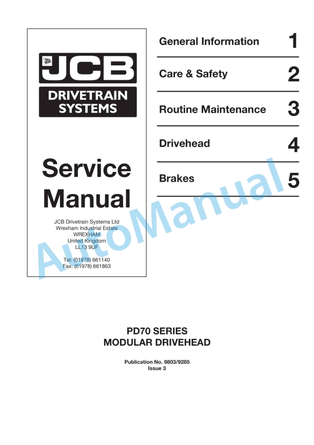 JCB PD70 Series Modular Drivehead Service Manual 9803-9285 1 JCB PD70 Series Modular Drivehead Service Manual 9803-9285