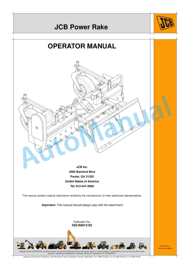 JCB Power Rake Operator Manual 332-A6612-02