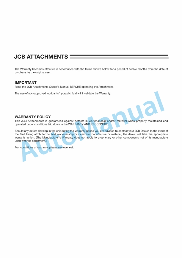 JCB Rear Mounted HD Rotary Mower Owners Manual 9814-0572-5