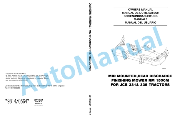 JCB RM1500M Mid Mounted Fishing Mower Owners Manual 9814-0564 1 JCB RM1500M Mid Mounted Fishing Mower Owners Manual 9814-0564