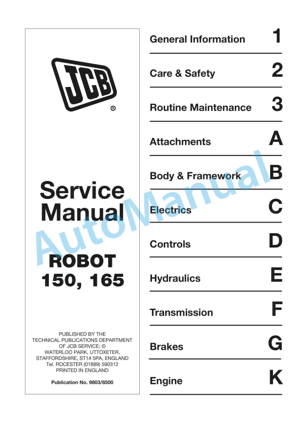 JCB Robot 150, 165 Service Manual 9803-8500