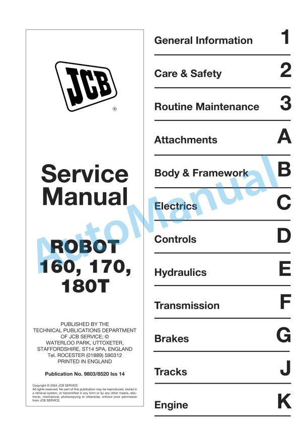 JCB Robot 160, 170, 180T Service Manual 9803-8520