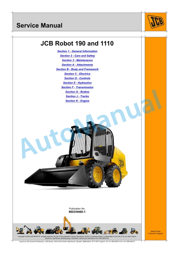 JCB Robot 190, 1110 Service Manual 9803-9460 1 JCB Robot 190, 1110 Service Manual 9803-9460