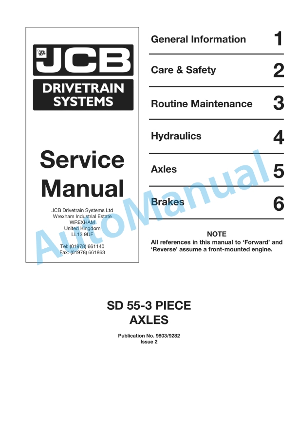 JCB SD 55-3 Piece Axles Service Manual 9803-9282 1 JCB SD 55-3 Piece Axles Service Manual 9803-9282