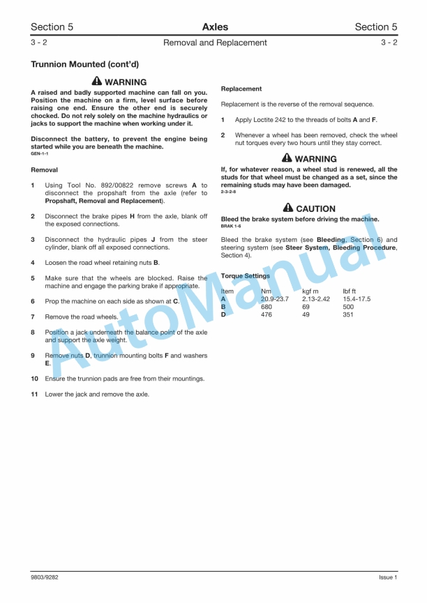 JCB SD 55-3 Piece Axles Service Manual 9803-9282 2 JCB SD 55-3 Piece Axles Service Manual 9803-9282 - Image 2