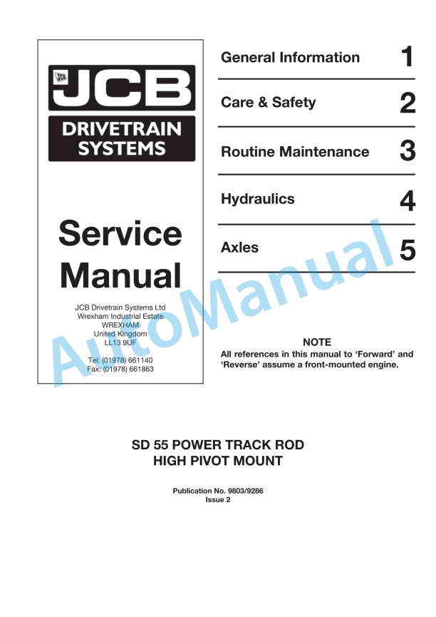 JCB SD 55 Power Track Rod High Pivot Mount Service Manual 9803-9286