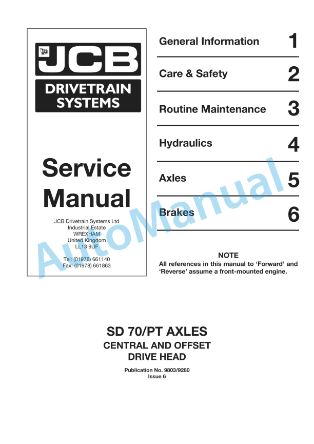 JCB SD70-PT Series Axles Service Manual 9803-9280