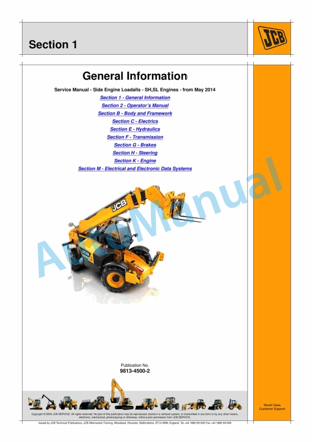 JCB Side Engine Loadalls - SH, SL Engines Service Manual 9813-4500