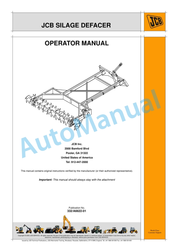 JCB Silage Defacer Operator Manual 332-A6622-01