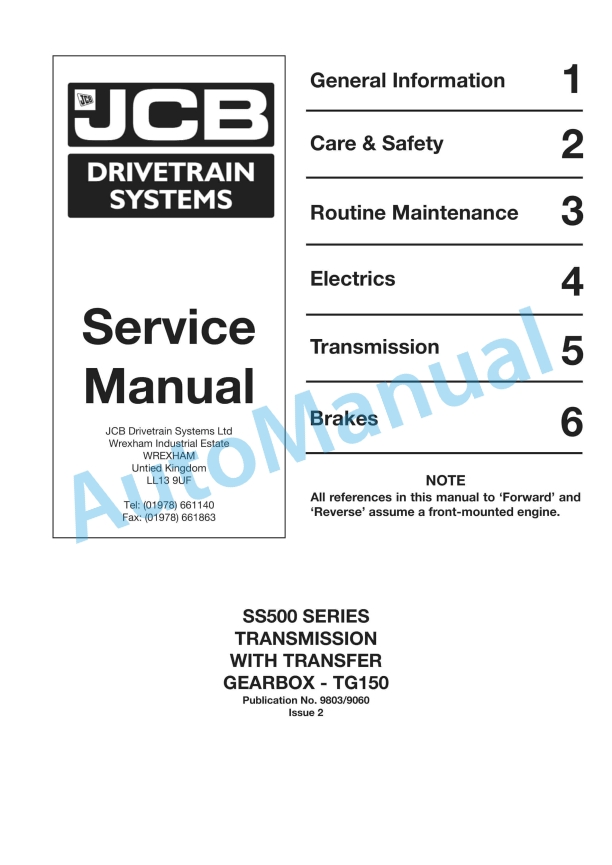 JCB SS500 Transmission Service Manual 9803-9060 1 JCB SS500 Transmission Service Manual 9803-9060