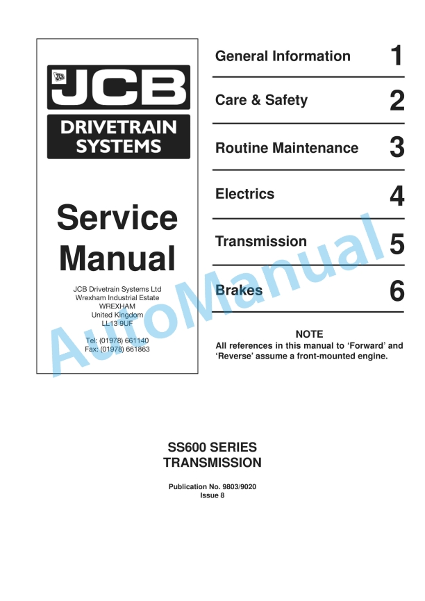 JCB SS600 Transmission Service Manual 9803-9020 1 JCB SS600 Transmission Service Manual 9803-9020