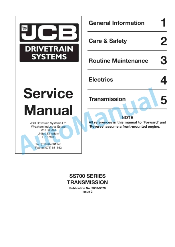 JCB SS700 Transmission Service Manual 9803-9070