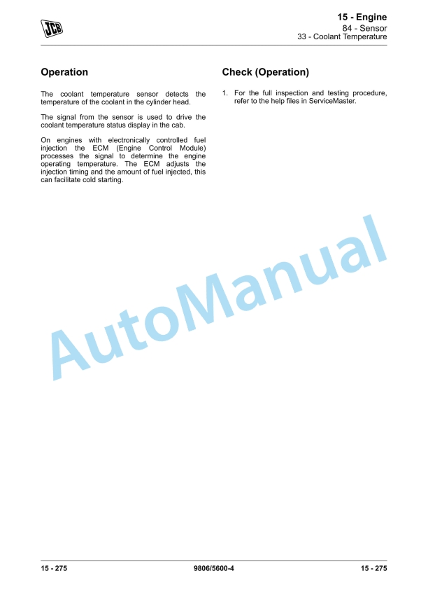 JCB T2, T3 Elec Engine 6 Cyl Service Manual 9806-5600 2 JCB T2, T3 Elec Engine 6 Cyl Service Manual 9806-5600-2