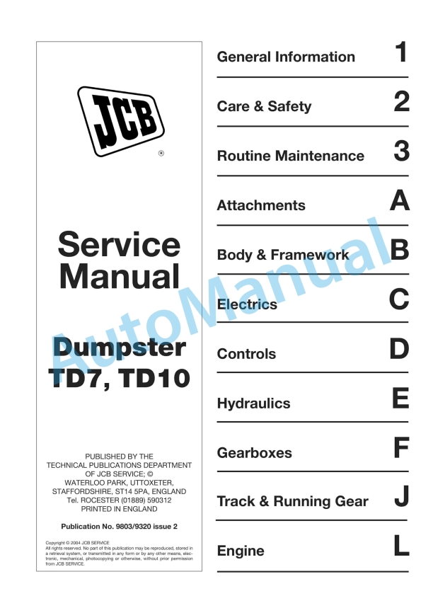 JCB TD7, TD10 Dumpster Service Manual 9803-9320 1 JCB TD7, TD10 Dumpster Service Manual 9803-9320