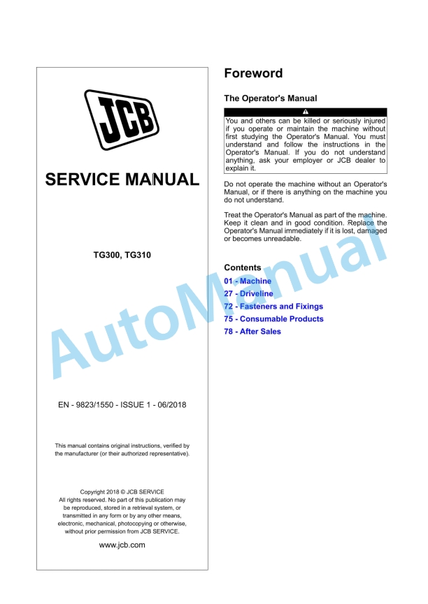 JCB TG300, TG310 Service Manual 9823-1550