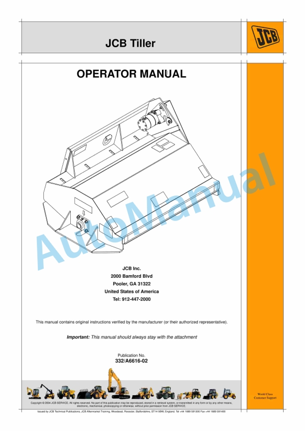 JCB Tiller Operator Manual 332-A6616-02