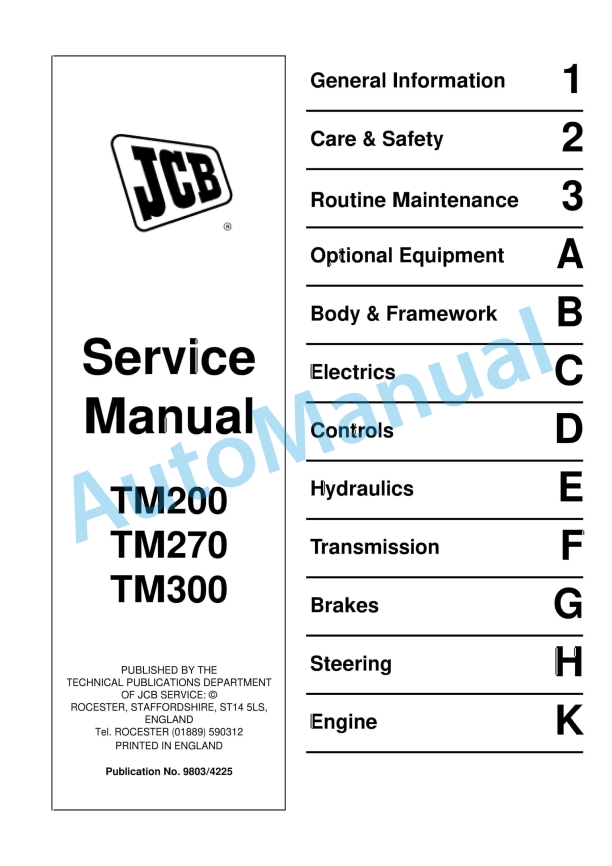 JCB TM200, TM270, TM300 Service Manual 9803-4225