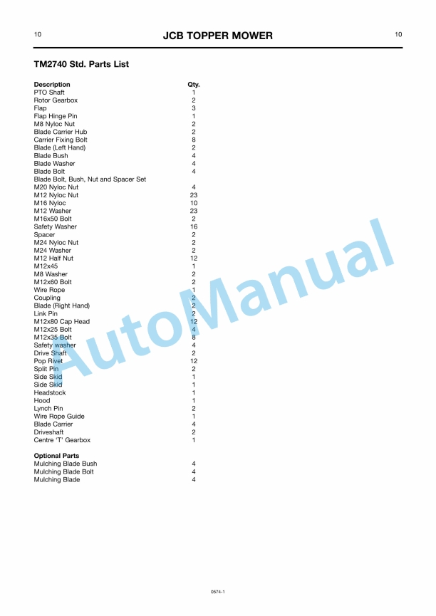 JCB Topper Mower For Compact Tractor Owners Manual 9814-0574-2