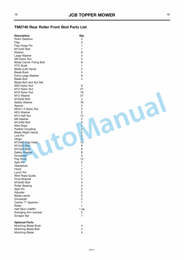 JCB Topper Mower For Compact Tractor Owners Manual 9814-0574-5