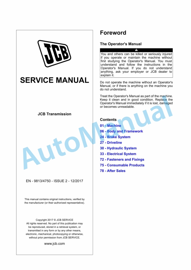JCB Transmission Service Manual 9813-4750