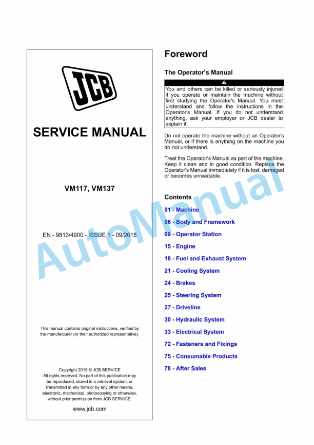 JCB VM117, VM137 Service Manual 9813-4900