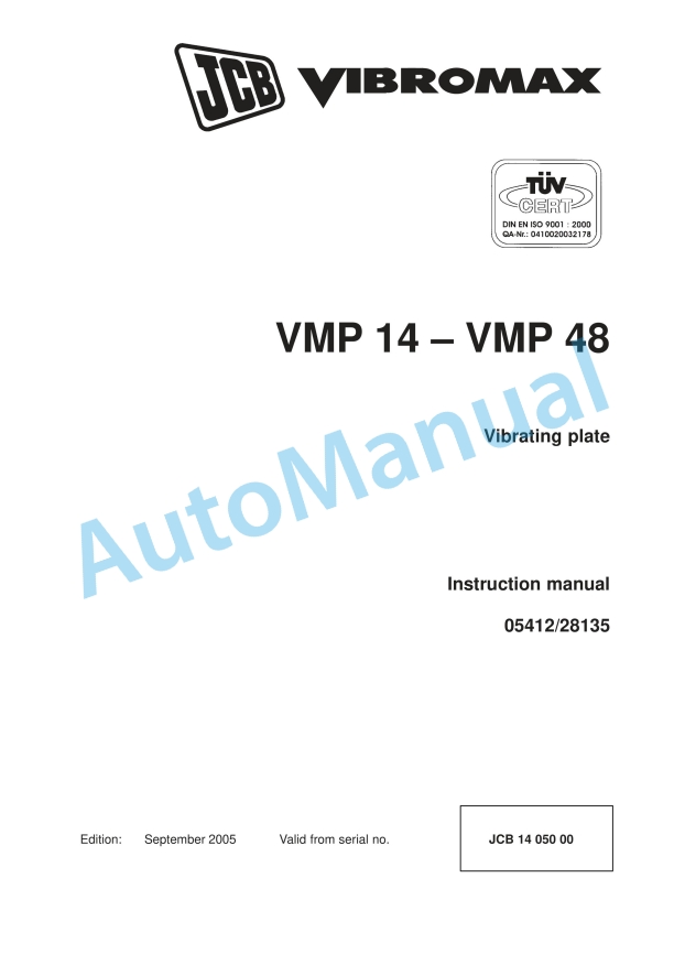 JCB VMP 14, VMP 48 Vibrating Plate Instruction Manual 05412-28135