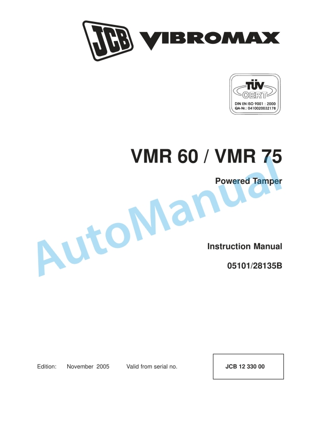 JCB VMR 60, VMR 75 Powered Tamper Instruction Manual 05101-28135B