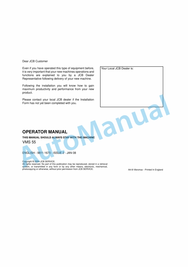 JCB VMS 55 Operator Manual 9811-1670 1 JCB VMS 55 Operator Manual 9811-1670