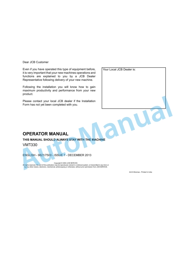 JCB VMT330 Operator Manual 9821-7500 1 JCB VMT330 Operator Manual 9821-7500