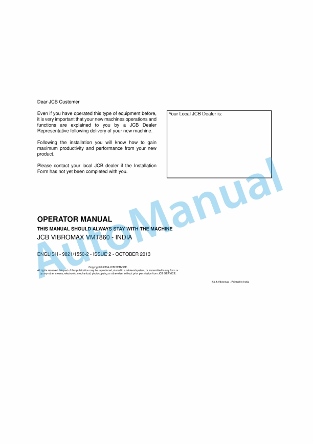 JCB VMT860 Vibromax - India Operator Manual 9821-1550-2 1 JCB VMT860 Vibromax - India Operator Manual 9821-1550-2