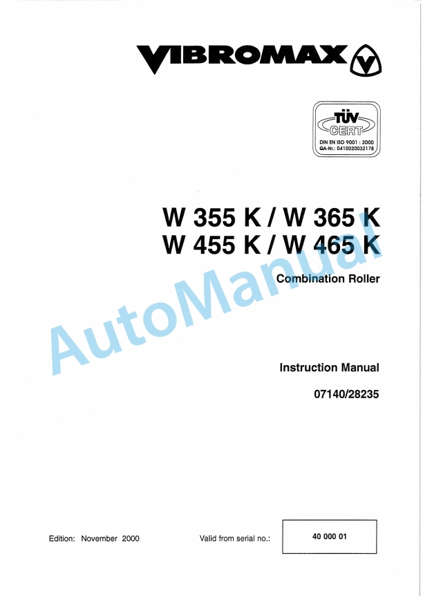 JCB W 355 K, W 365 K, W 455 K, W 465 K Combination Roller Instruction Manual 07140-28235 1 JCB W 355 K, W 365 K, W 455 K, W 465 K Combination Roller Instruction Manual 07140-28235