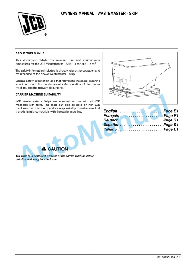 JCB Wastemaster - Skip Operator Manual 9814-0322 1 JCB Wastemaster - Skip Operator Manual 9814-0322