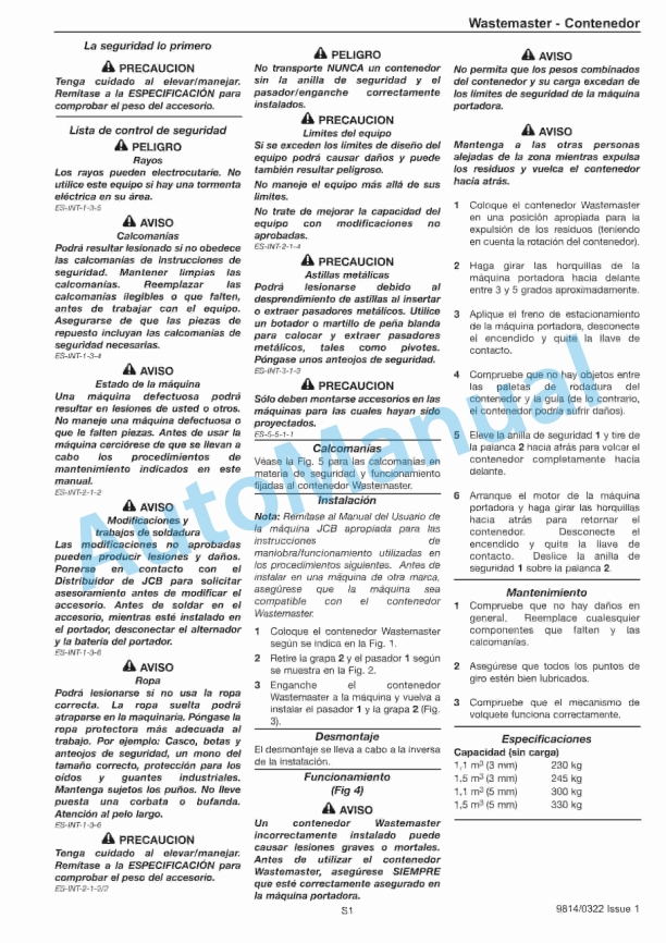 JCB Wastemaster - Skip Operator Manual 9814-0322 4 JCB Wastemaster - Skip Operator Manual 9814-0322-4