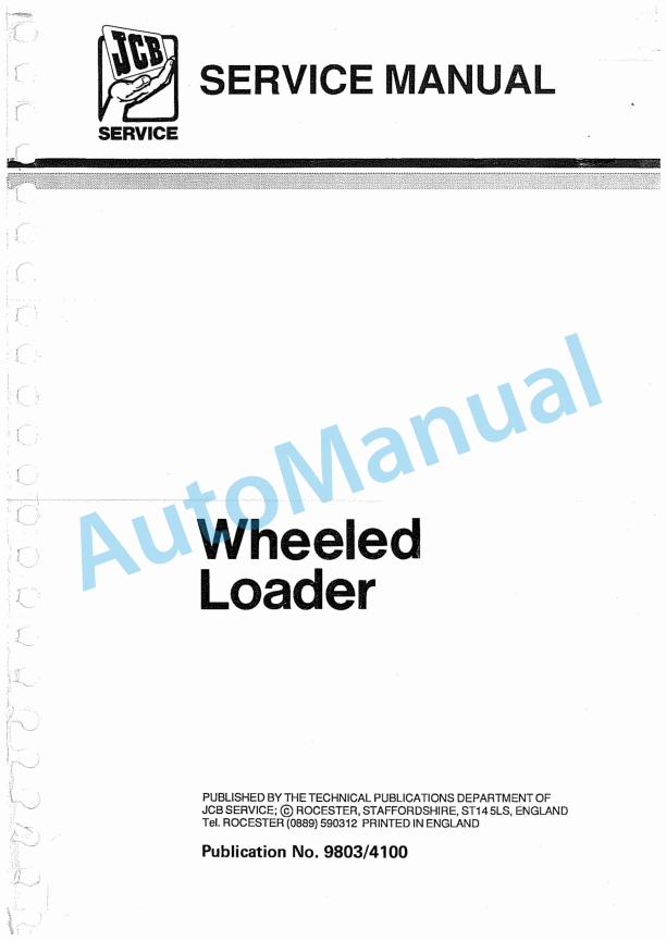 JCB Wheeled Loader Service Manual 9803-4100