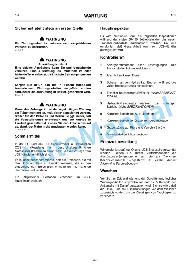 JCB X Series Trencher Owners Manual 9801-9381 2 JCB X Series Trencher Owners Manual 9801-9381 - Image 2