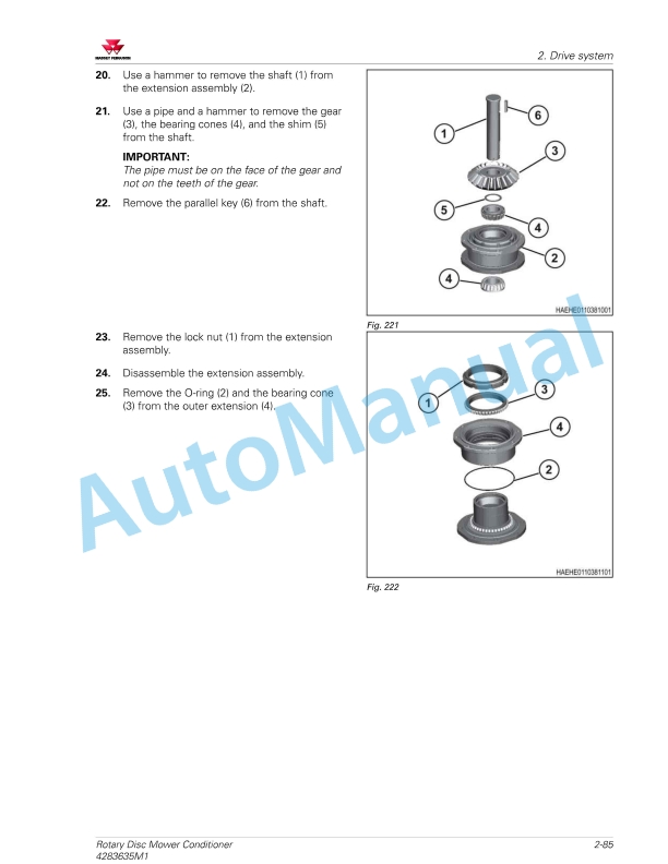 Massey Ferguson 1316S Rotary Disc Mower Conditioner Workshop Service Manual 4283635M1-2