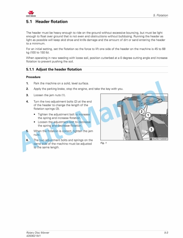 Massey Ferguson 1363, 1376 Rotary Disc Mower Workshop Service Manual 4283621M1-3
