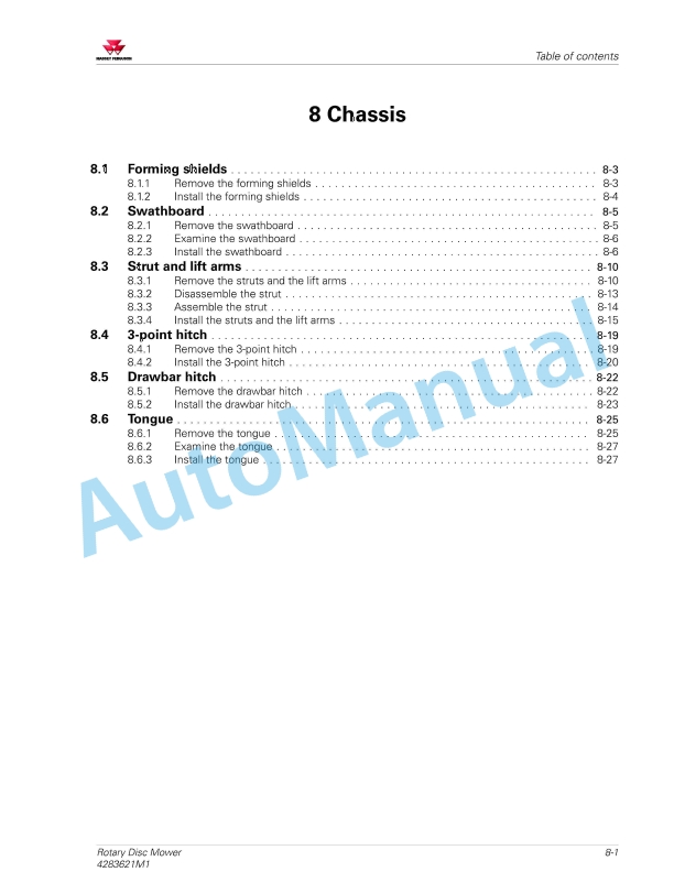 Massey Ferguson 1363, 1376 Rotary Disc Mower Workshop Service Manual 4283621M1-5