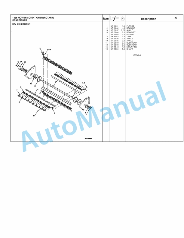 Massey Ferguson 1366 Rotary Disc Mower Repair Time Schedule 4283501M1-3