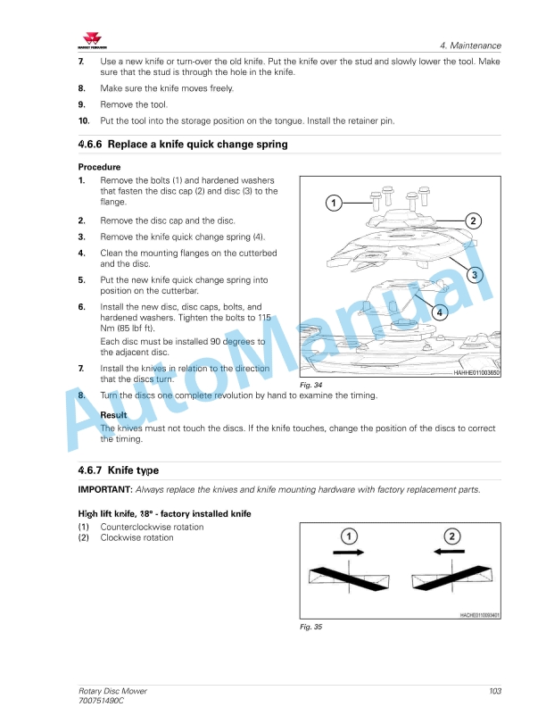 Massey Ferguson 1373, 1376 Rotary Disc Mower Operators Manual 700751490C-3