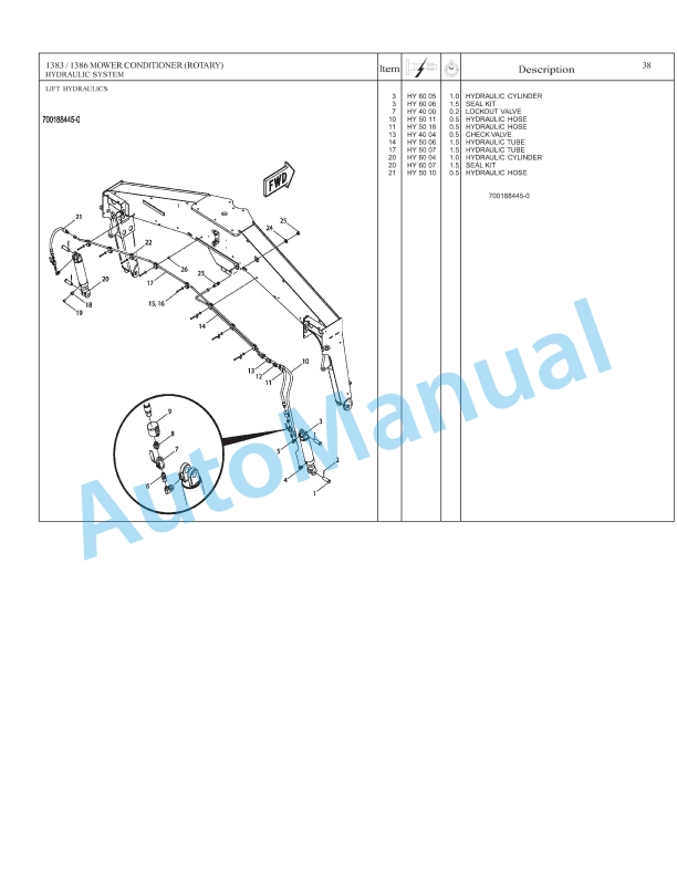 Massey Ferguson 1383, 1386 Mower Conditioner Repair Time Schedule 4283589M1-2
