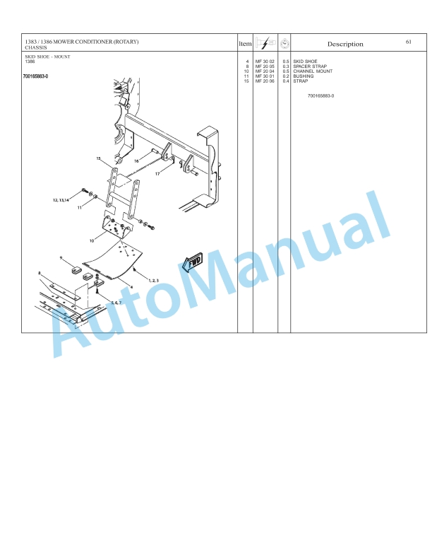 Massey Ferguson 1383, 1386 Mower Conditioner Repair Time Schedule 4283589M1-5