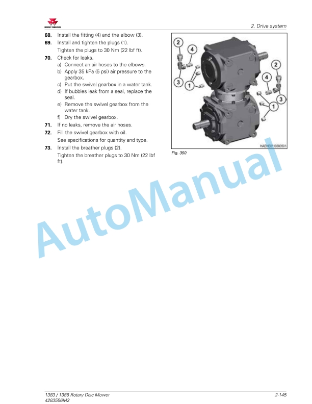 Massey Ferguson 1383, 1386 Rotary Disc Mower Workshop Service Manual 4283556M2-2