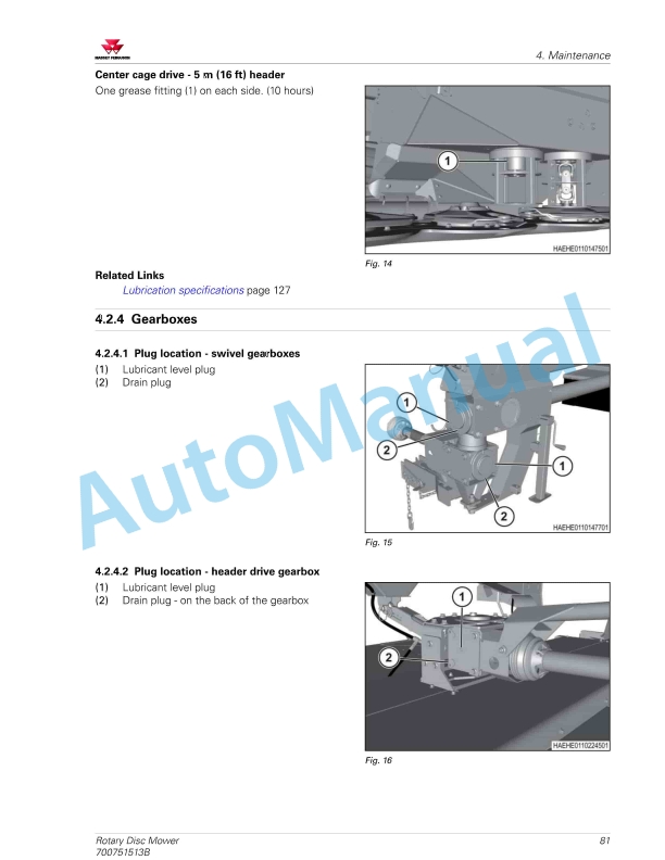 Massey Ferguson 1393, 1395 Rotary Disc Mower Operators Manual 700751513B-2