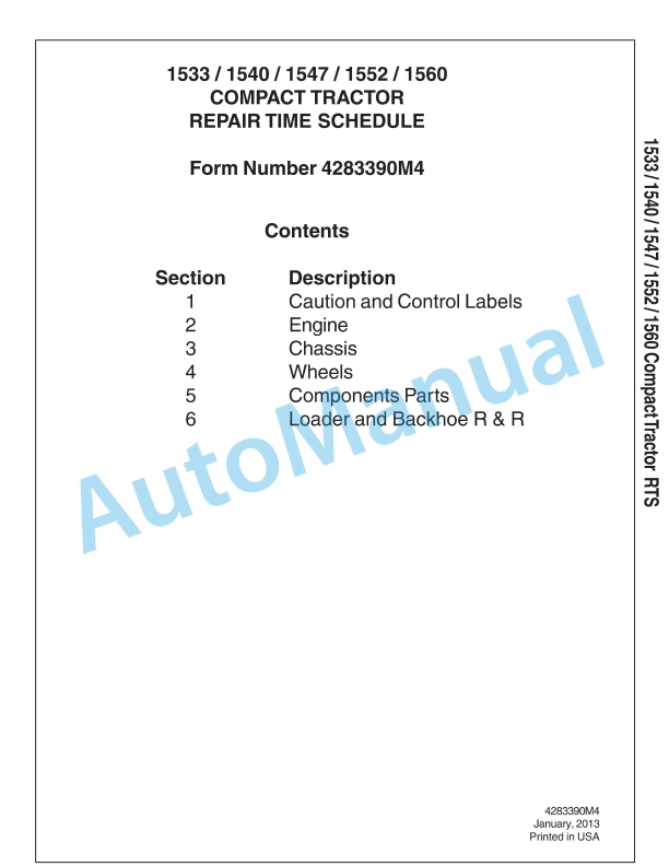 Massey Ferguson 1533, 1540, 1547, 1552, 1560 Compact Tractor Repair Time Schedule 4283390M4