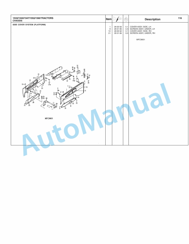 Massey Ferguson 1533, 1540, 1547, 1552, 1560 Compact Tractor Repair Time Schedule 4283390M4-3
