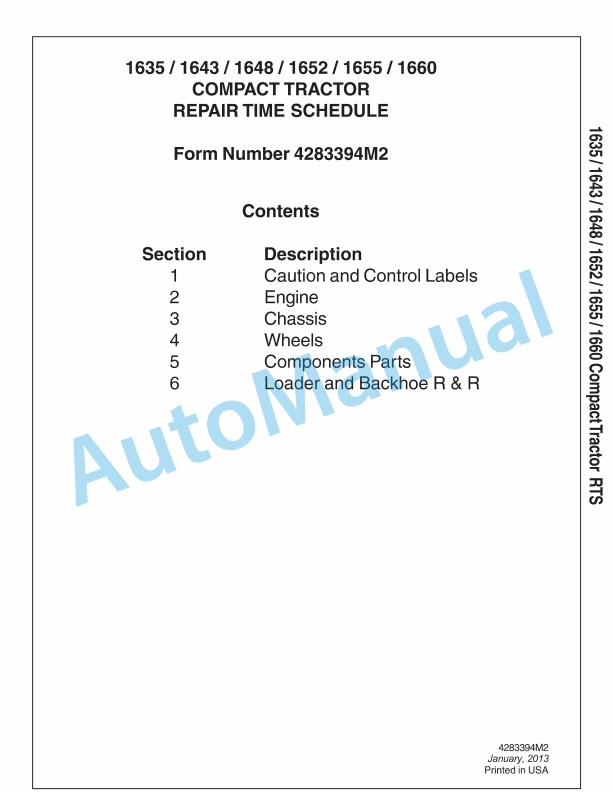 Massey Ferguson 1635, 1643, 1648, 1652, 1655, 1660 Compact Tractor Repair Time Schedule 4283394M2