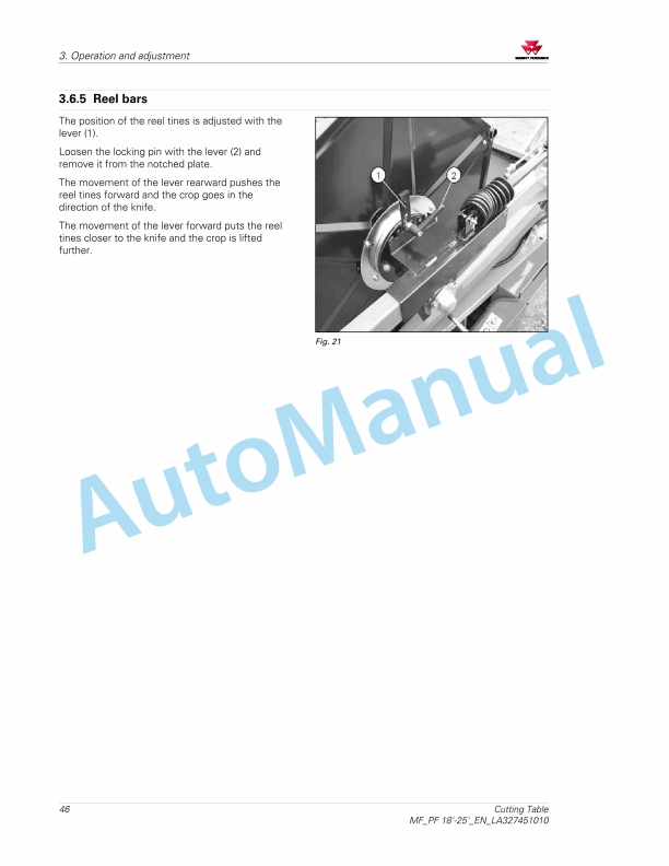 Massey Ferguson 18-25 ft PowerFlow Cutting Table Operators Manual LA327451010-2
